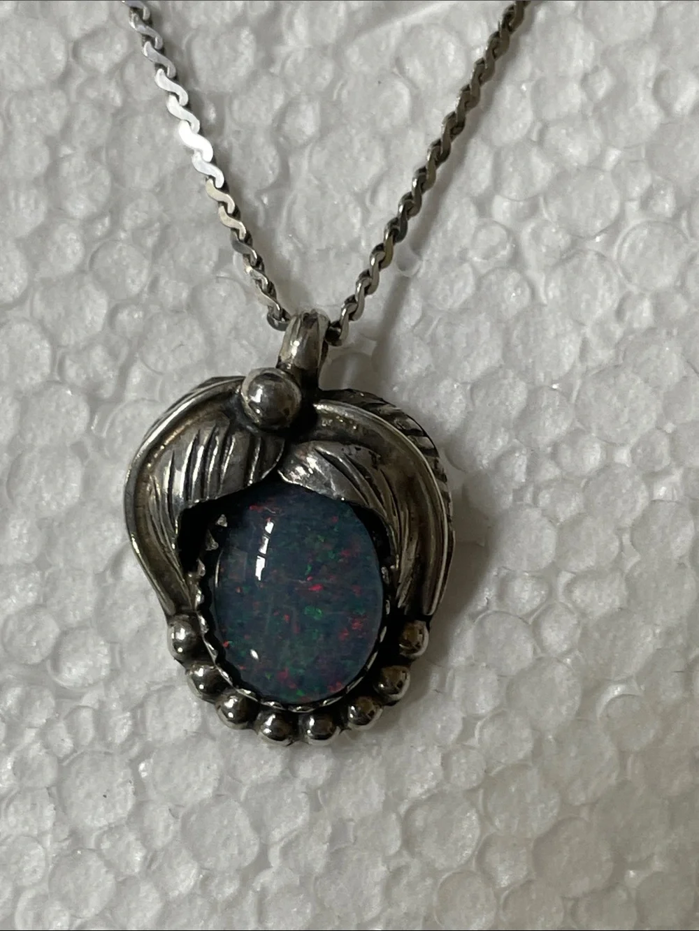 Sterling Silver Opal Handmade Pendant Necklace in Blue-Green - Picture 1 of 9
